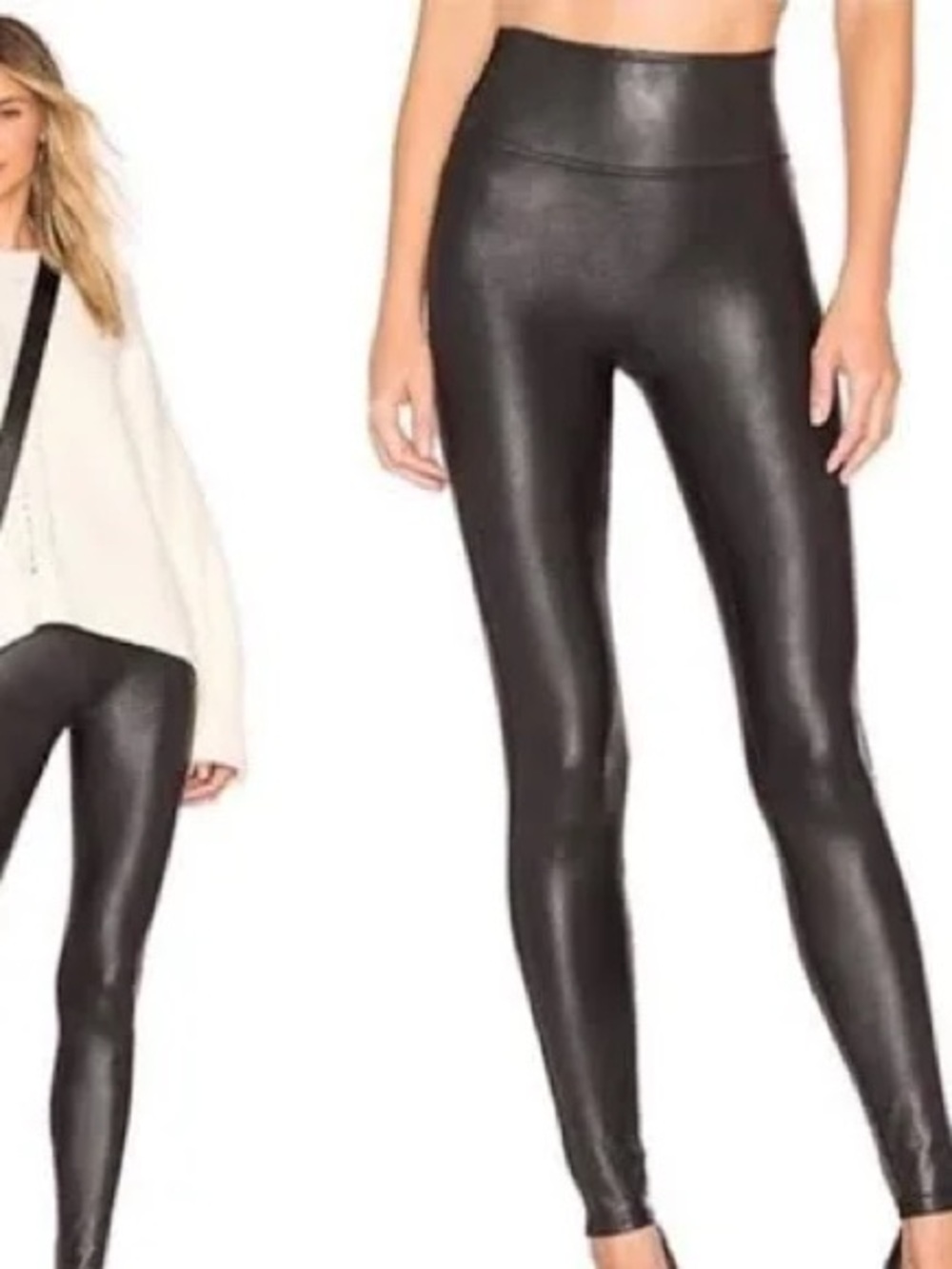 SPANX High-Waist Faux Leather Leggings - Black